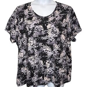 Croft & Barrow Womens The Classic Tee Black Floral Short Sleeve Top Casual Flowy